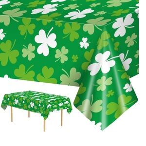 2 Pack St Patrick's Day Green Shamrock Plastic Disposable Rectangle Tablecloth☘️